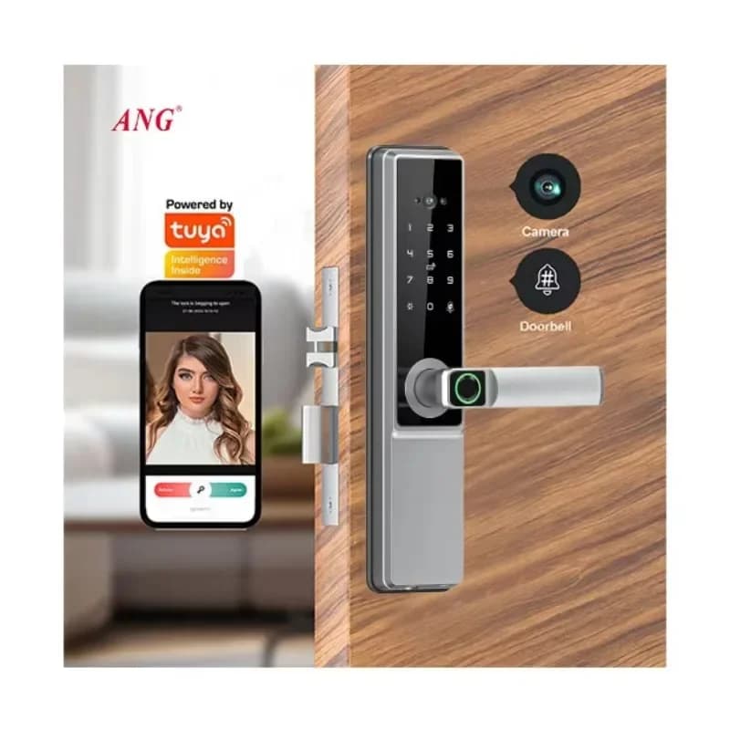 Serratura Intelligente WiFi Tuya con Telecamera, Impronta Digitale, Password, Batteria al Litio, in Alluminio, Antifurto