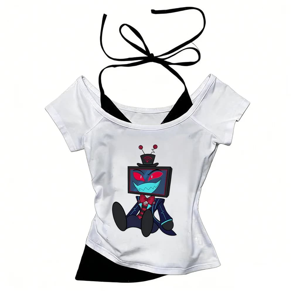 Vox Hazbin Hotel top tees girl Grunge streetwear hip hop Pastel top tees harajuku Digital kawaii Psychedelic Graphic Pop Culture
