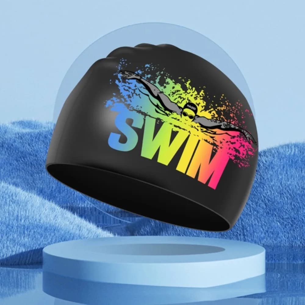 Cuffie da Nuoto Impermeabili in Silicone Elastico con Protezione per le Orecchie, Cuffie da Bagno con Lettere, Cappello da Nuoto in Silicone, Cappello da Immersione Elastico
