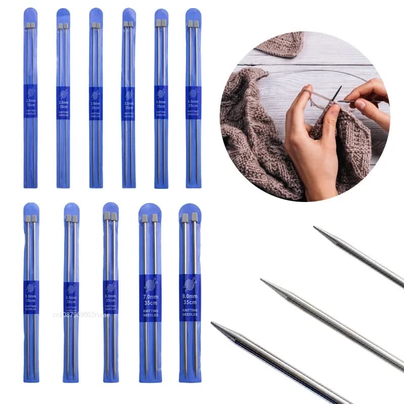 Ferri da maglia in acciaio inossidabile 2 pezzi 2mm-9mm set di uncinetti dritti a punta singola 35cm aghi per maglione per maglieria