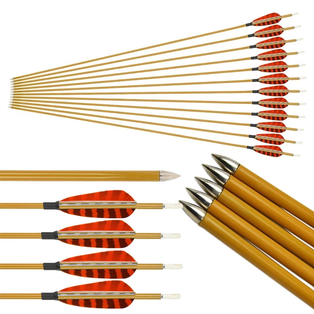 12pcs Archery Carbon Arrow 32" Spine900 OD6.0mm 3" Real Feather Fletching for Compound Recurve Bow Target