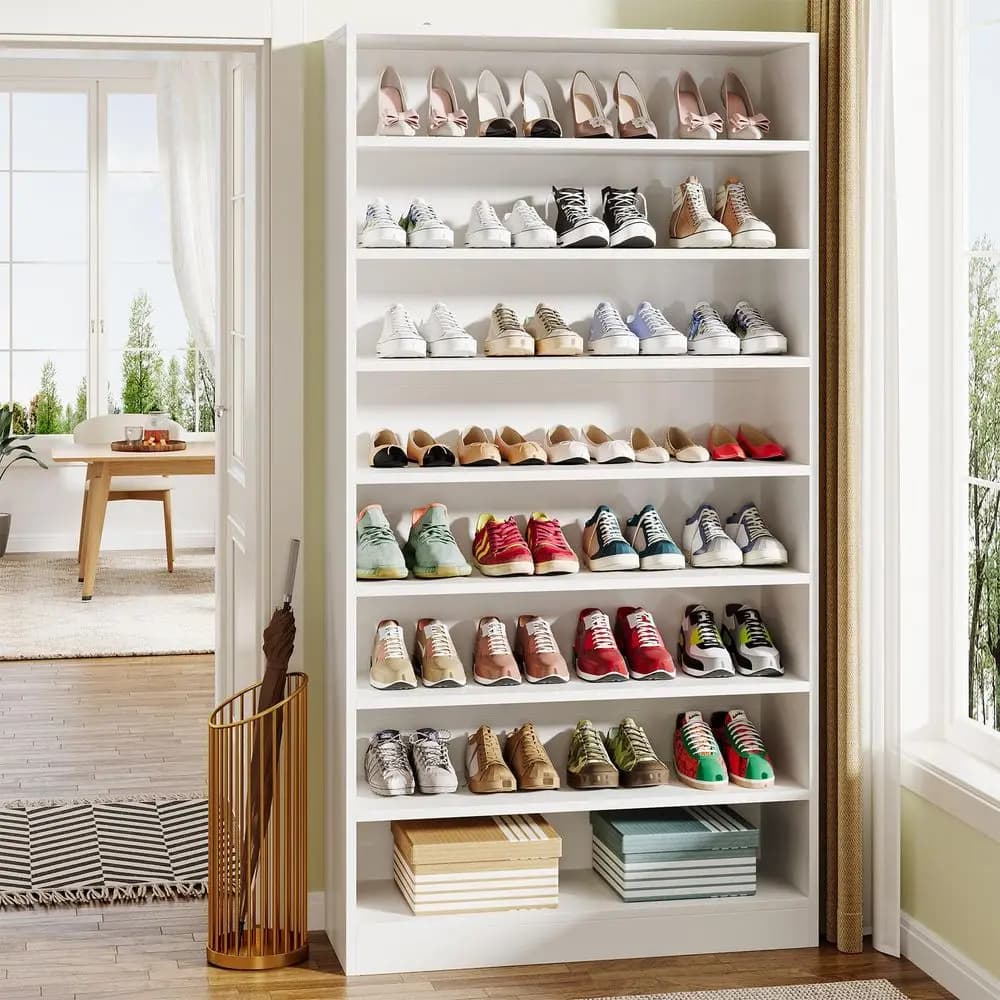 Scarpiera Alta, Mobile Portascarpe in Legno a 9 Ripiani, Organizzatore per 4045 Paia di Scarpe con Scaffali Aperti per Ingresso, Bianco