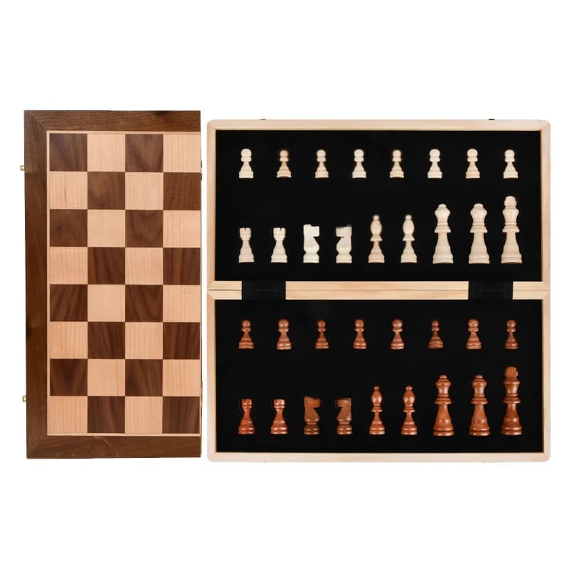 Set di scacchi magnetici in legno personalizzati Tavolo pieghevole Double Queens Tavolo da viaggio portatile fatto a mano Gioco classico per bambini e adulti