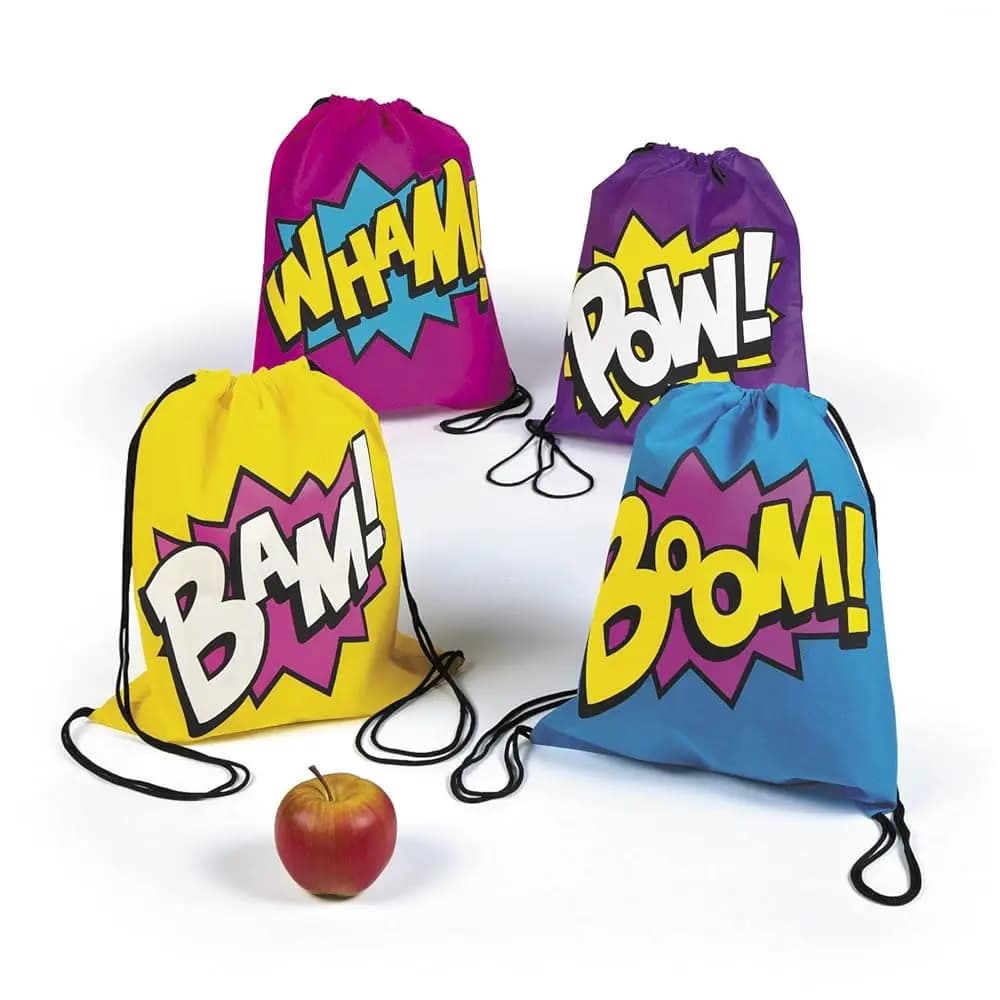 Zaini con coulisse per ragazze a tema supereroi - 12 borse
