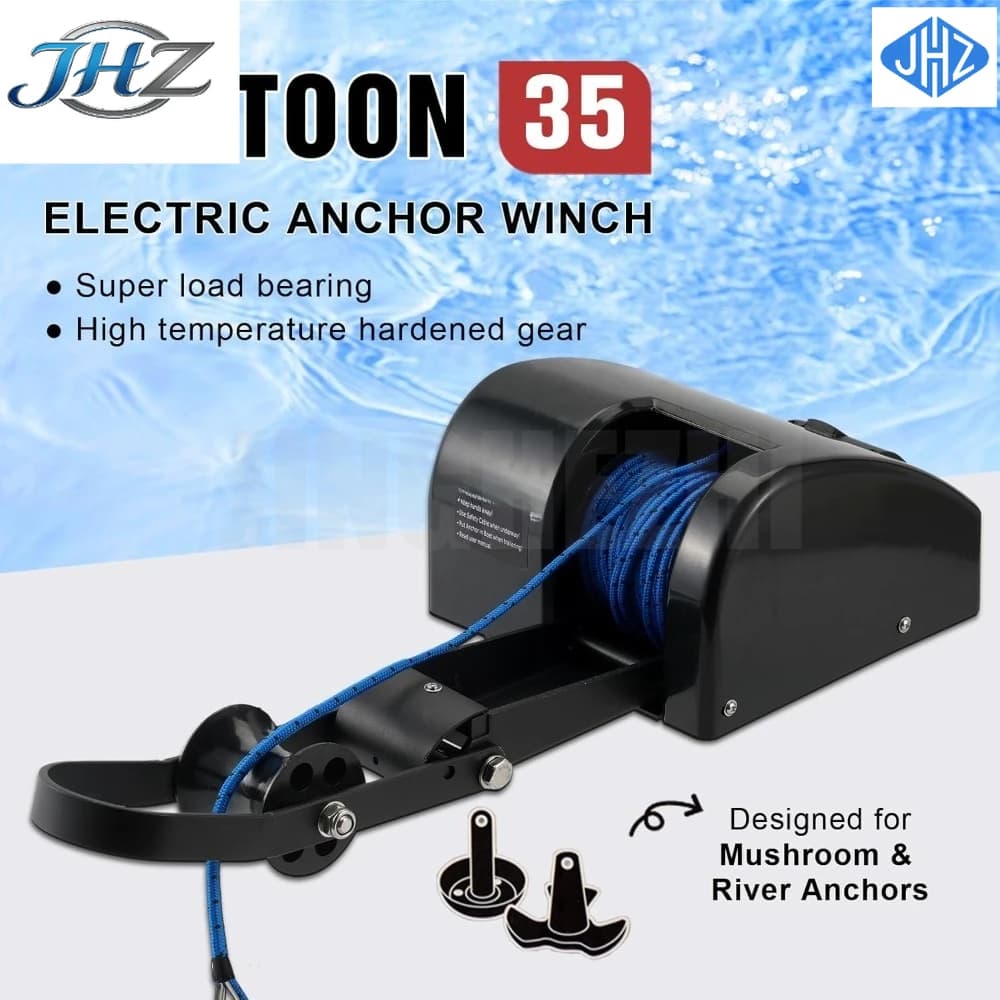 Verricello elettrico JHZ per verricelli di potenza - Verricello per ancora da 35 libbre, verricello per ancora per barche 12V - Kit verricello per ancora marino per acqua salata con telecomando