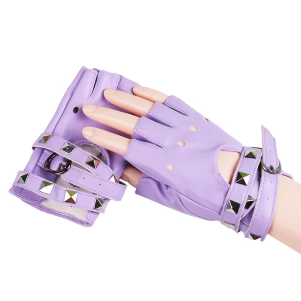 Unisex Punk Rivets Belt Wrist Gloves Cool Anti-Slip Driving Gloves Breathable Trendy Half Finger Gloves Sports Activities