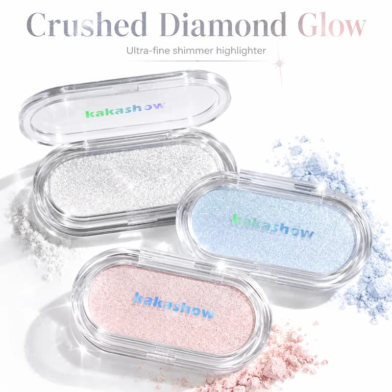 Korean Diamond Shimmer Highlighter Powder, 3 Colors Fine Glitter Face Eye Body Glow, Long Lasting Dewy Makeup