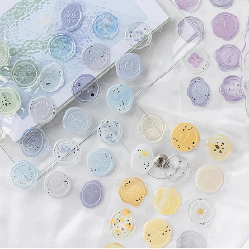 1 Foglio di Adesivi Trasparenti per Sigilli, Stile Retrò con Motivi Floreali, Luna e Stelle, Adesivi per Ceralacca, Decorazioni Fai-da-Te per Scrapbook