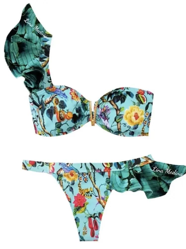 Due pezzi donna floreale 2022 push-up con spalline volant fasciatura bikini set costume da bagno costumi da bagno costume da bagno beachwear biquini