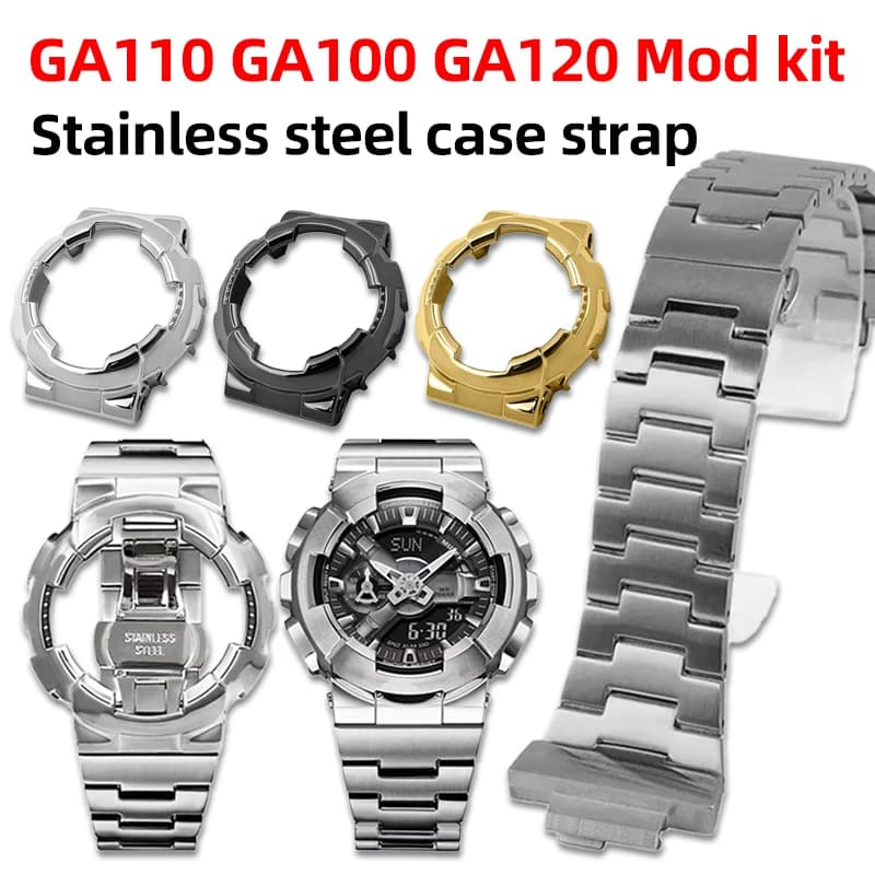 GA110 GA100 Mod Kit For Casio G-SHOCK GD-110/100/120 GAX100 Stainless Steel Metal Watch Strap Case GA-110/100/120 Bracelet Parts