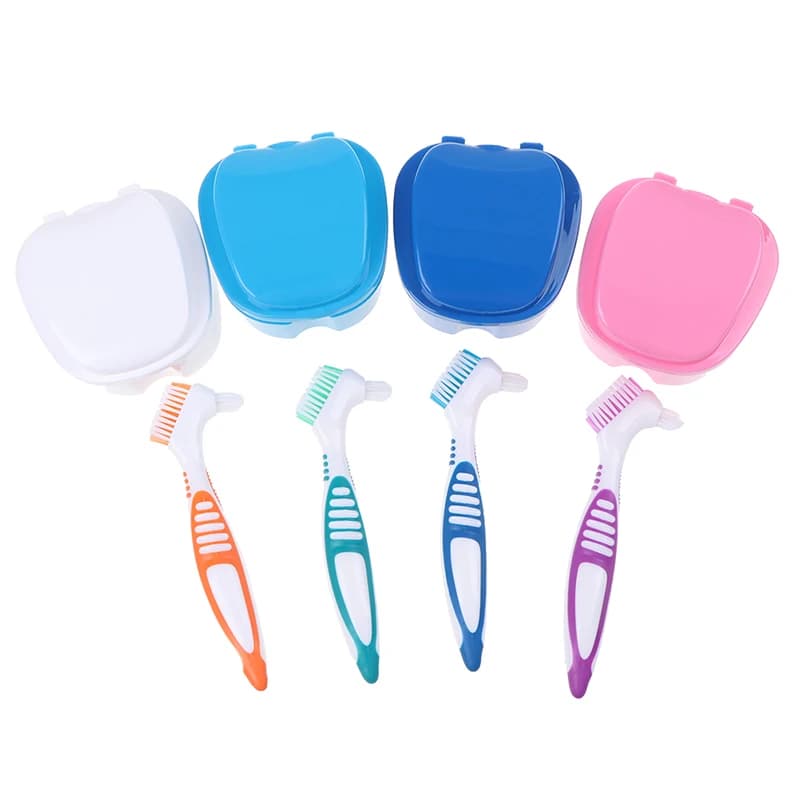 Denture Bath Box Organizer Dental False Teeth Storage Box with Hanging Net Container Cleaning Teeth Cases Artificial Tooth Boxes
