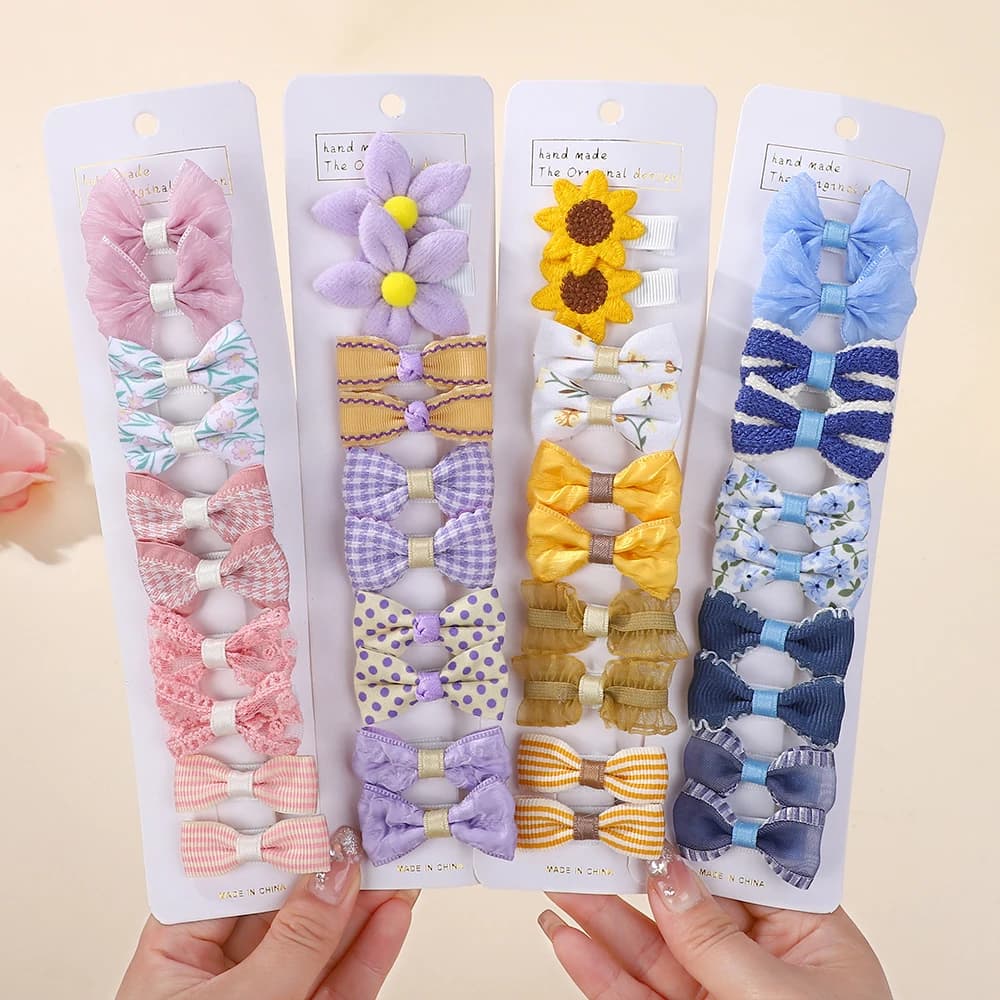RAINBOW BOWS Set di 10 fermagli per capelli in tessuto con stampa floreale per bambini, con fiori raffinati, forcine BB, fermagli per capelli da ragazza, set regalo