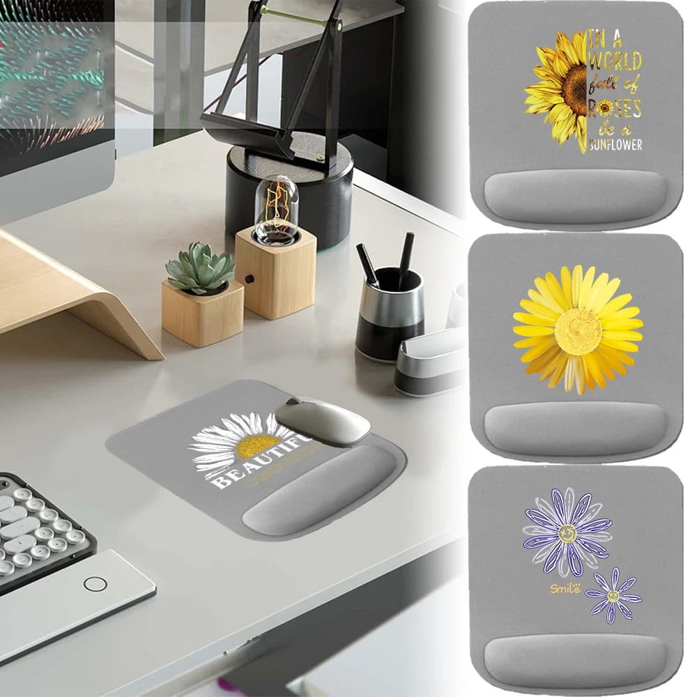 Tappetino per mouse grigio Tappetino per mouse con protezione per il polso Tappetino per mouse ergonomico per poggiapolsi per PC Tappetino per scrivania per computer portatile Serie Daisy