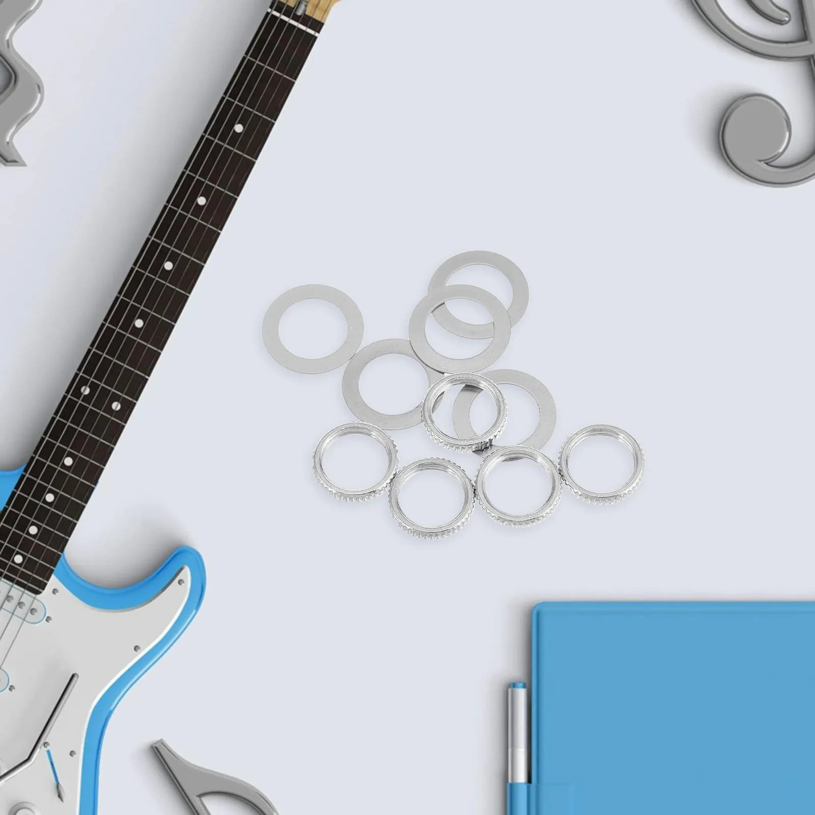 10 Pezzi Anelli in Ottone per Chitarra Elettrica, Parti per Basso, Lime per Filettatura, Forniture per la Costruzione di Canne da Pesca, Pedale per Batteria