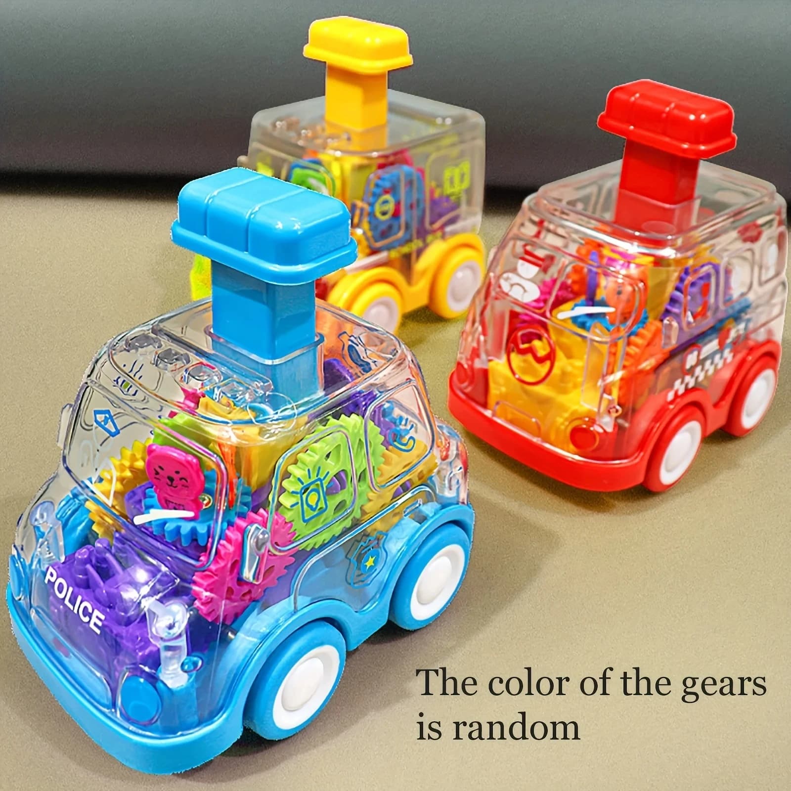 Kids Toy Cartoon Press Gear Car Toy Lnertia Pull-back Auto Transparent Inertia Rebound Car Birthday Gifts for Kids Boys and Girls