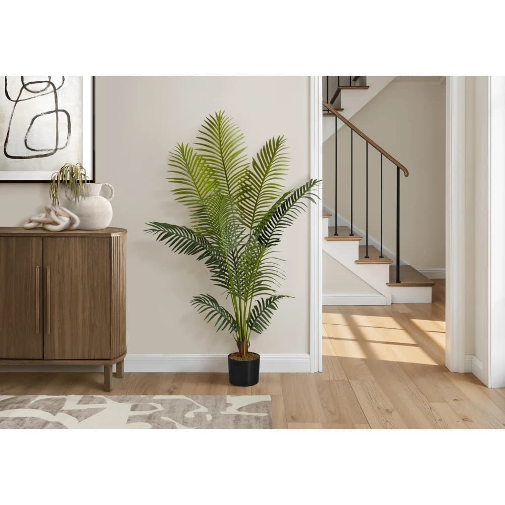 57 Inch Artificial Palm Tree, Real Touch Potted Floor Plant with Green Leaves & Black Pot, Decorative Indoor Tropical Faux Greenery for Home Office Living Room