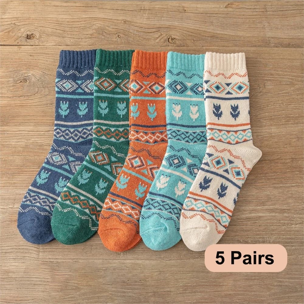 5 pairs lot new socks man woman thick winter socks and warm retro style floral pattern couple models free format
