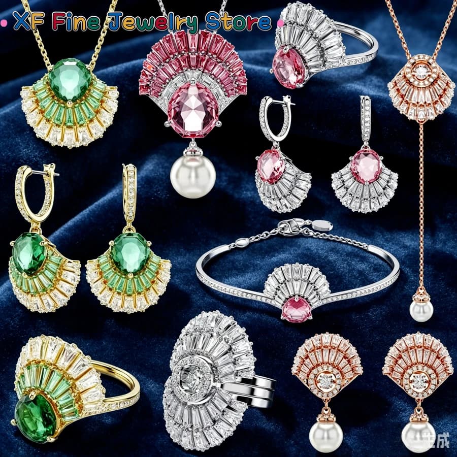 2026 New Trend Original Luxury Crystal Sets Blue Pink Yellow Shell Crystal Fashion Necklaces Earrings Party Gift for Women