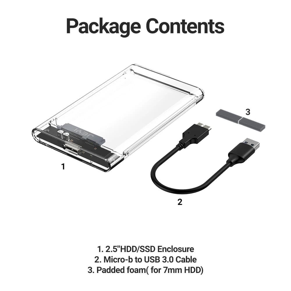 JEYI Box Esterno per HDD da 2.5'' Senza Attrezzi - USB 3.0 a SATA III, Raffreddamento Trasparente, Compatibile con HDD/SSD SATA da 7mm/9.5mm