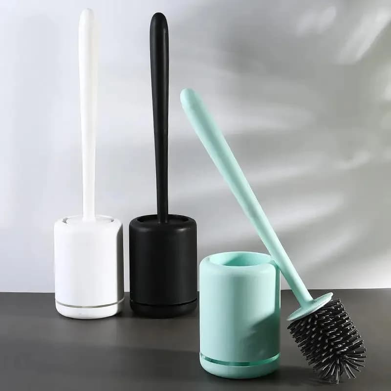 Set di Accessori per la Pulizia del Bagno con Scopino per WC Senza Foratura e Base, Manico Lungo
