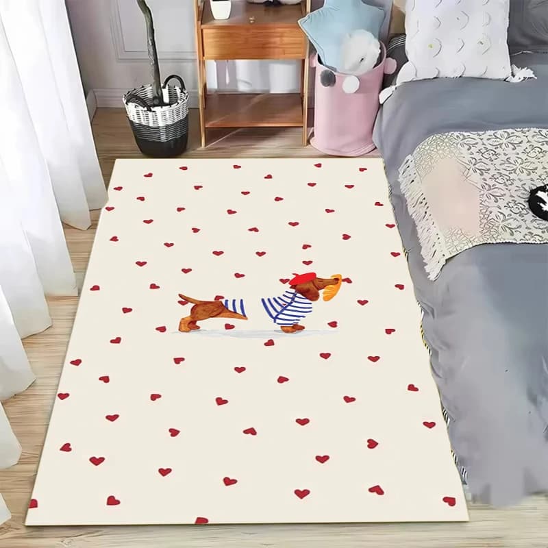 Cartoon Dachshund Print Area Rug Soft Non-Slip Washable Stain-Resistant Floor Mat for Kids Bedroom Nursery and Living Room Decor