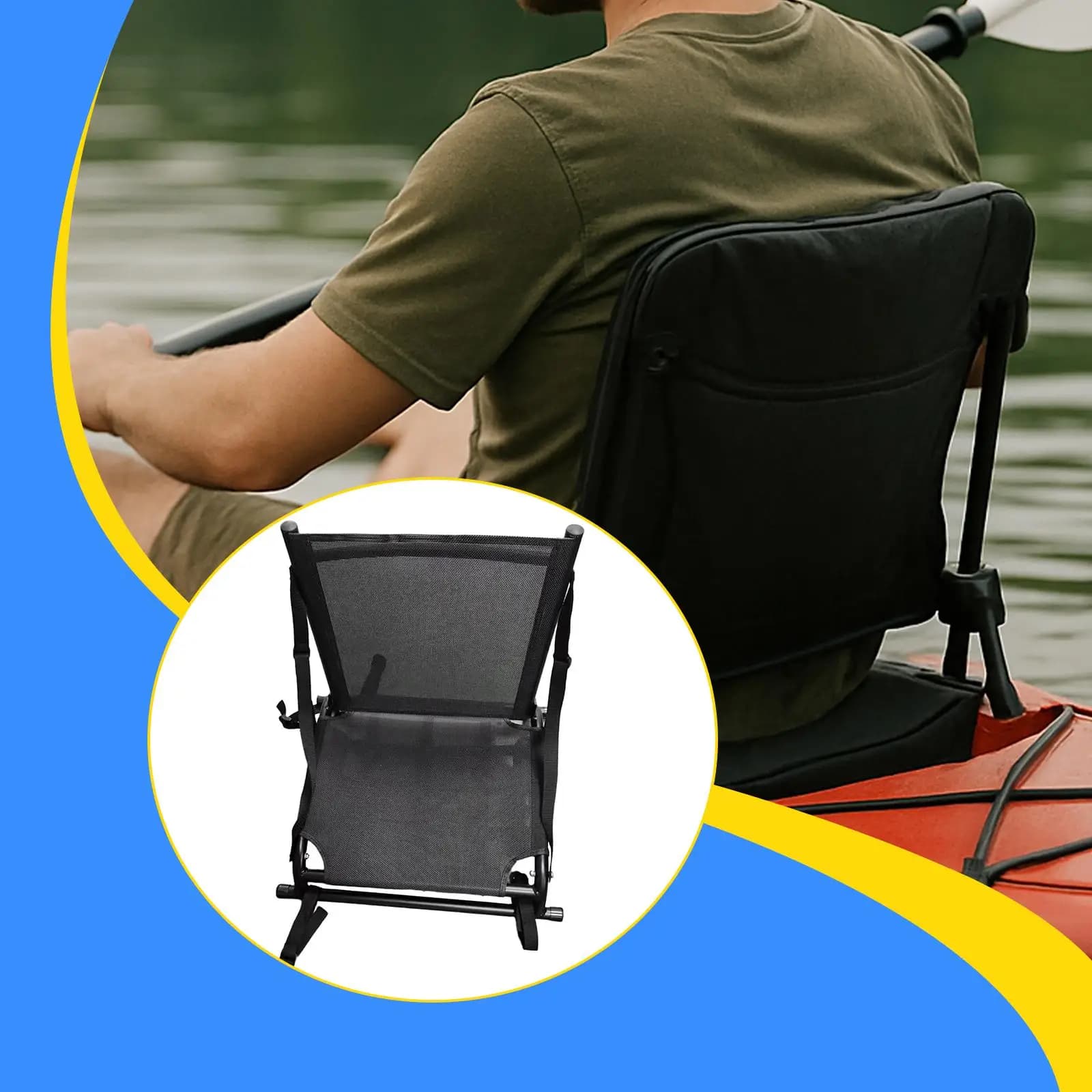 Kayak Seat with Back Support,Folded,for Sit in,Replacement Pad,Canoe Backrest Seat for Fishing Boat Rafting Rowboats Drifting