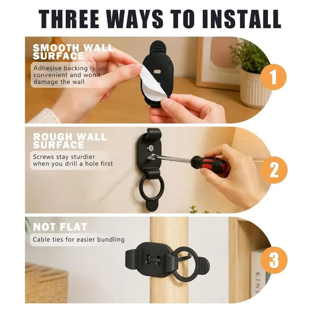 10pcs Portable Self Adhesive Cable Management Clips Strong Bond Reusable Cord Organizer Adjustable Cable Ties Office