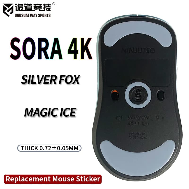 InsolitoWaySports Mouse Pattini Piedi Vaxee Ninjutso Sora 4K Superficie curvata PTFE Anti collasso Magic Ice Black Silver Fox