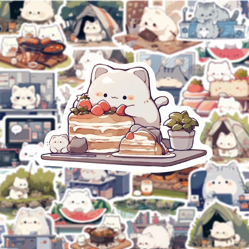 10/30/54pcs Cute Cartoon Cats Daily Life Stickers Funny Animal Kitten Graffiti Decals Water Bottle Laptop Phone Sticker Packing