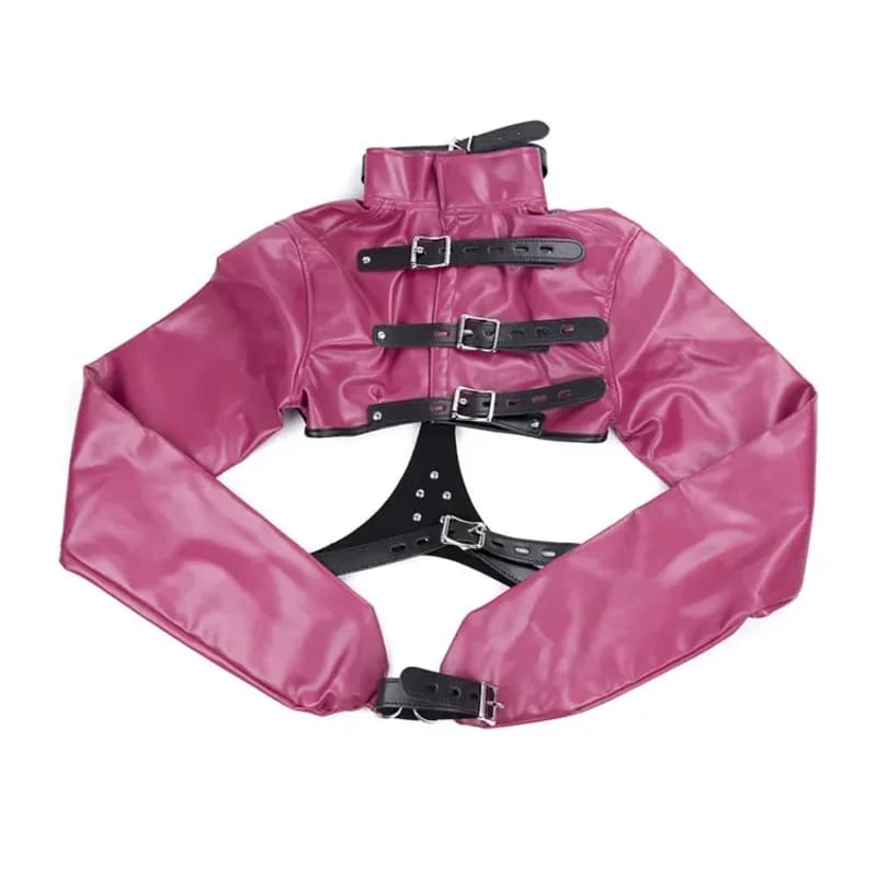 CyWomen Black Red Sexy Open Breast Cupless Leather Bondage Strait Jacket Top Women's Restraint Straight Jacket Halloween Costume