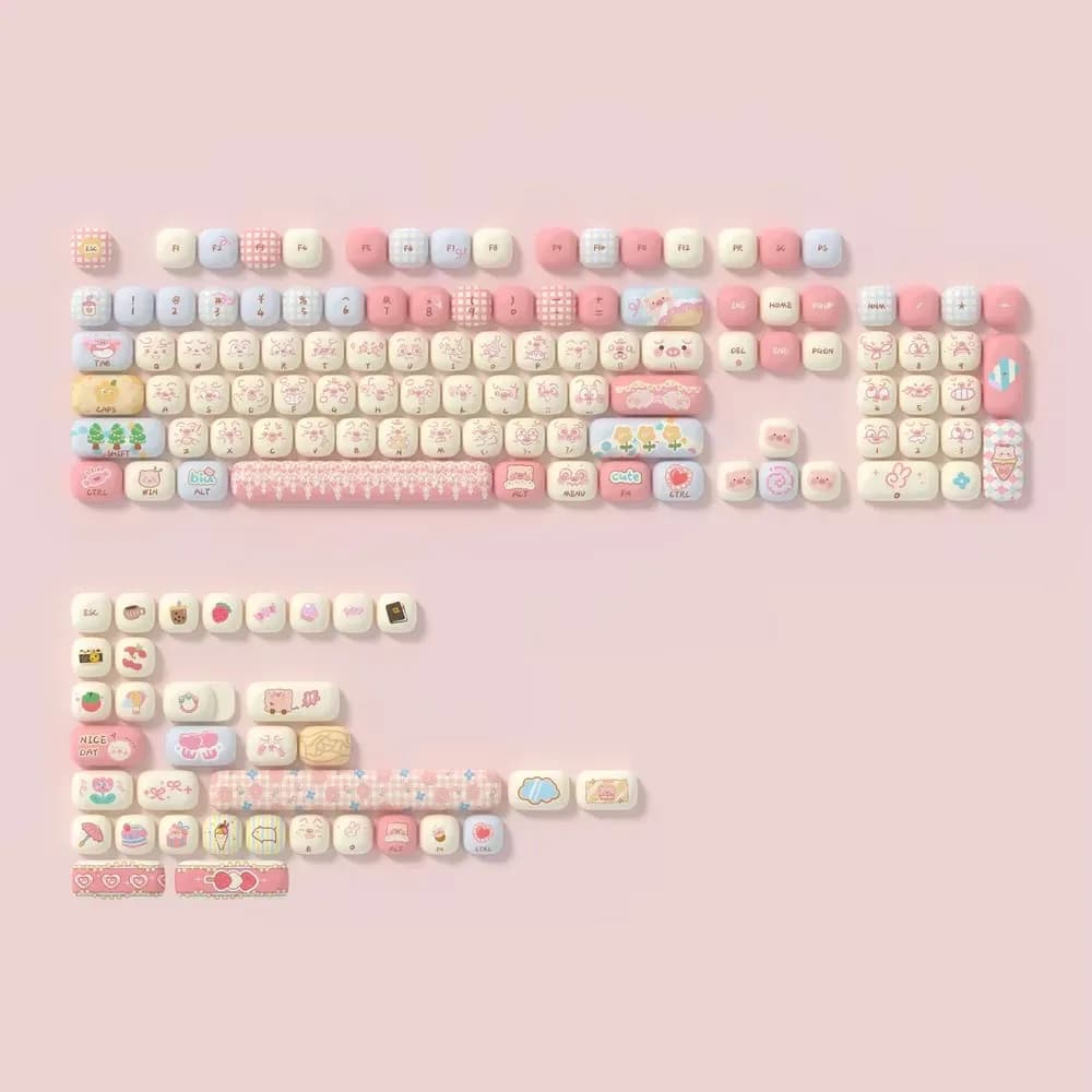 Pink Piggy Party Keycap MOG Profilo Sublimazione termica PBT Rotondo Carino Mantou Keycaps per tastiera da gioco meccanica Regali per ragazze