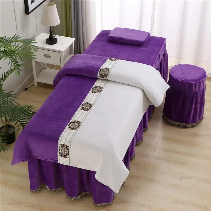 4 pieces of warm velvet bed linen set for beauty salon for the winter thickening massage spa use bed linen duvet bed skirt bed quilt bed sheet