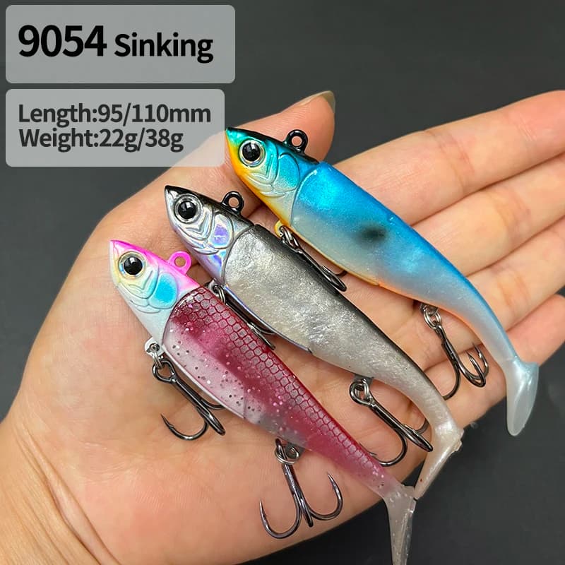 22g/38g Esche da pesca artificiali morbide con testa Jigging Jig in metallo Gomma Swimbait con coda a T Pesca Bass Wobbler Attrezzatura