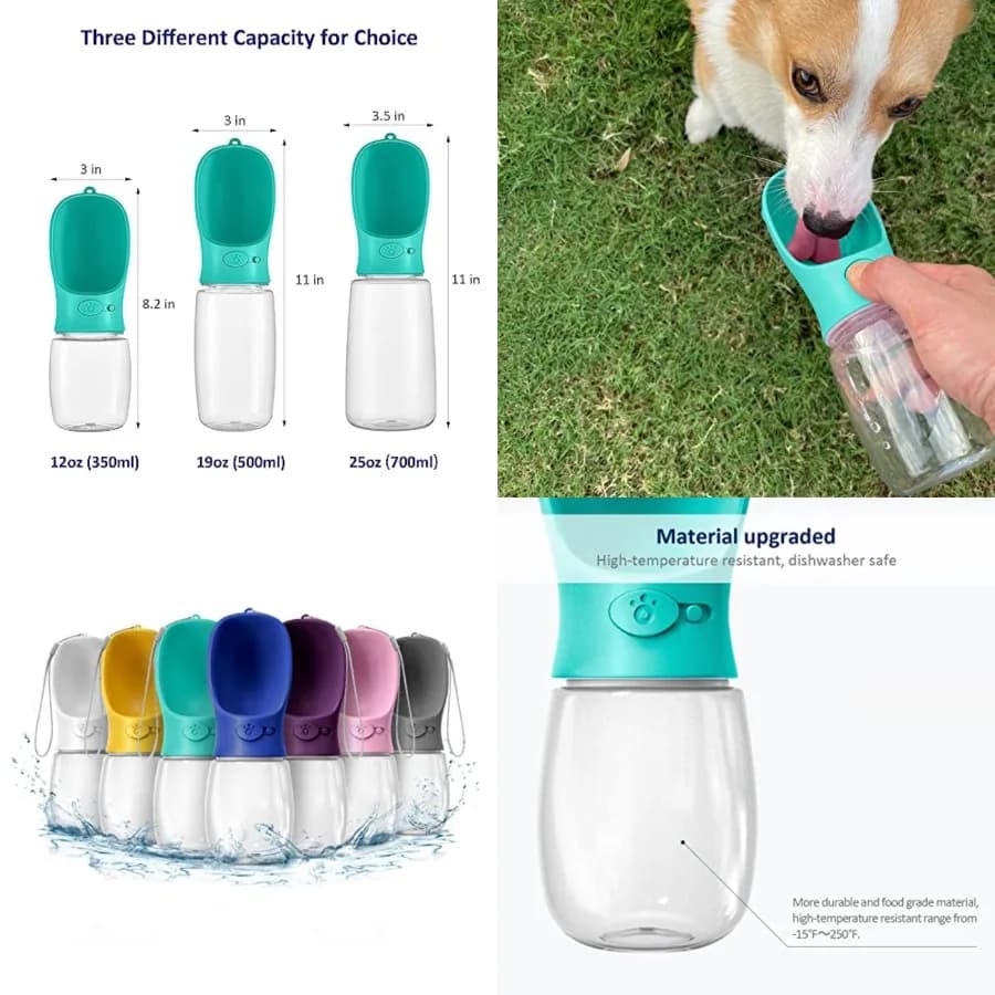 Bottiglia d'Acqua Portatile per Cani, Dispenser d'Acqua Antigoccia per Cuccioli con Bevitore per Animali Domestici, per Passeggiate all'Aperto, Escursioni, Viaggi, Cibo