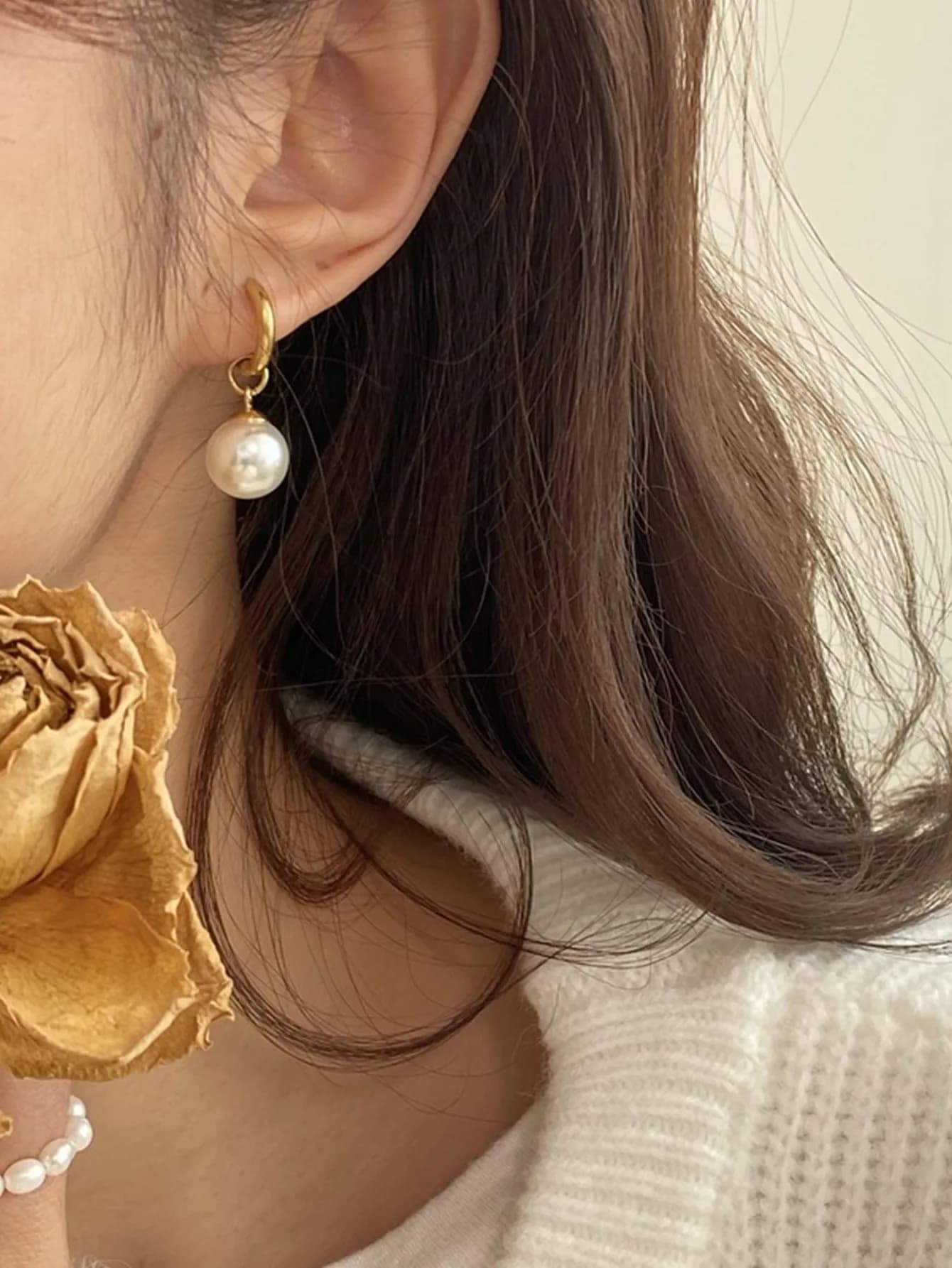 Minimalist Pearl Dangle Hoop Earrings Hypoallergenic Stainless Steel Gold Tone Huggie Hoops with Removable Lustrous Pearl Pendants for Women