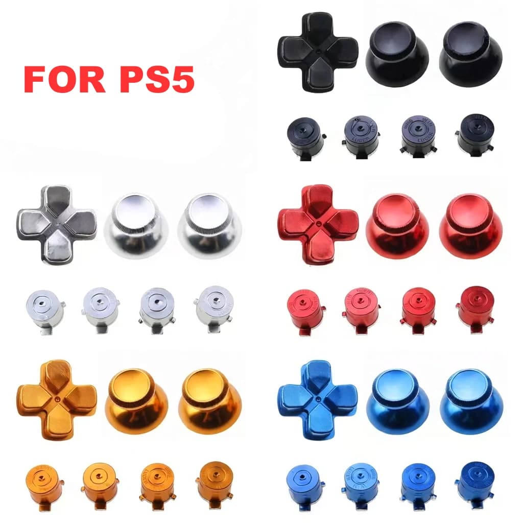 For PS5 Sets Metal Button For Playstation5 Aluminum ABXY& Dpad Button with Joystick Caps Direction/Bullet Buttons Accessories