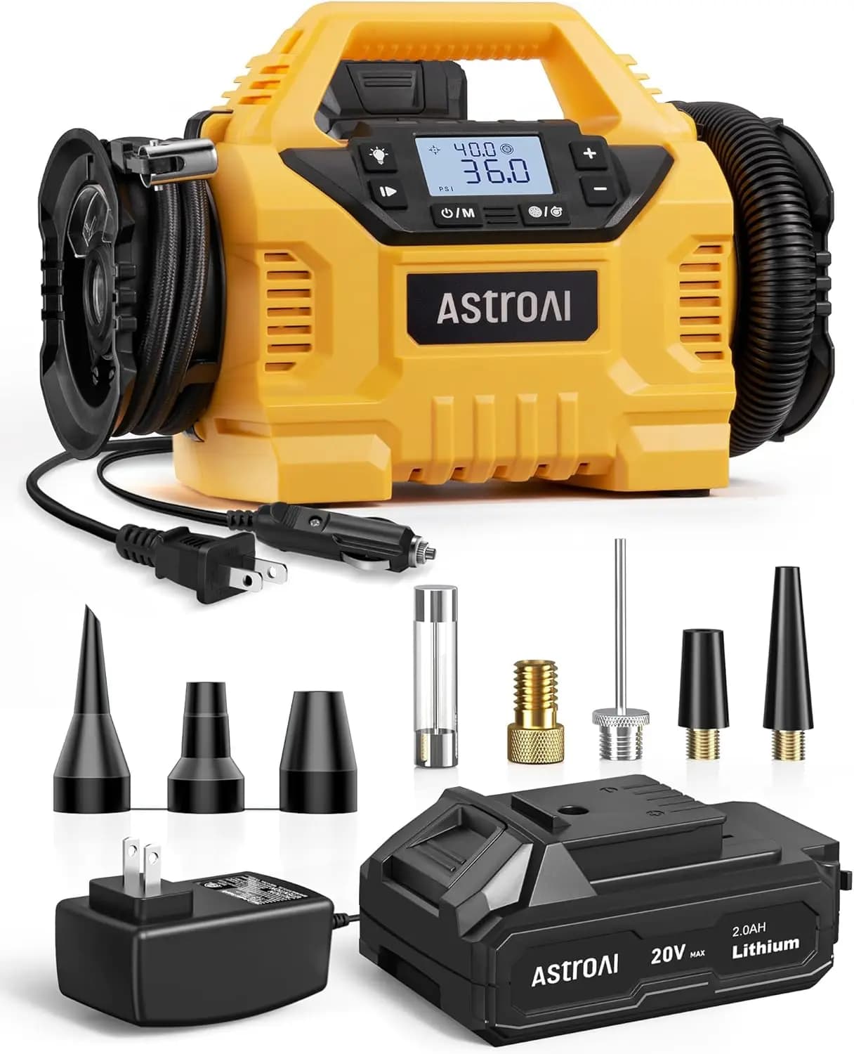 Compressore d'aria portatile per gonfiaggio pneumatici Cordless per auto 160PSI con schermo HD, 3 fonti di alimentazione e doppi motori potenti, Heavy Duty