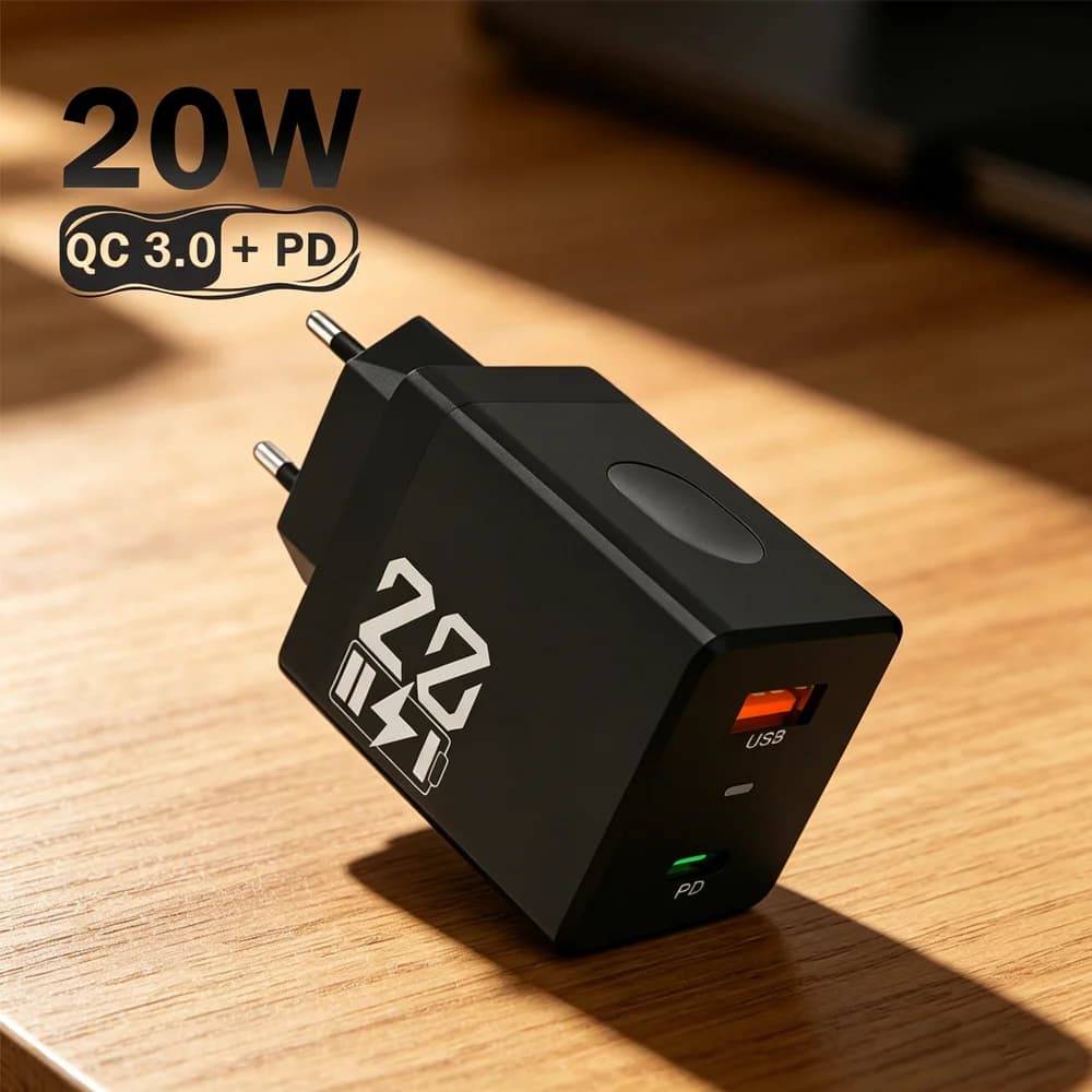 Caricatore USB da 20 W, caricatore per telefono cellulare a ricarica rapida, adattatore di alimentazione per iPhone, Samsung, Xiaomi, Huawei, QC 3.0, presa a ricarica rapida da parete