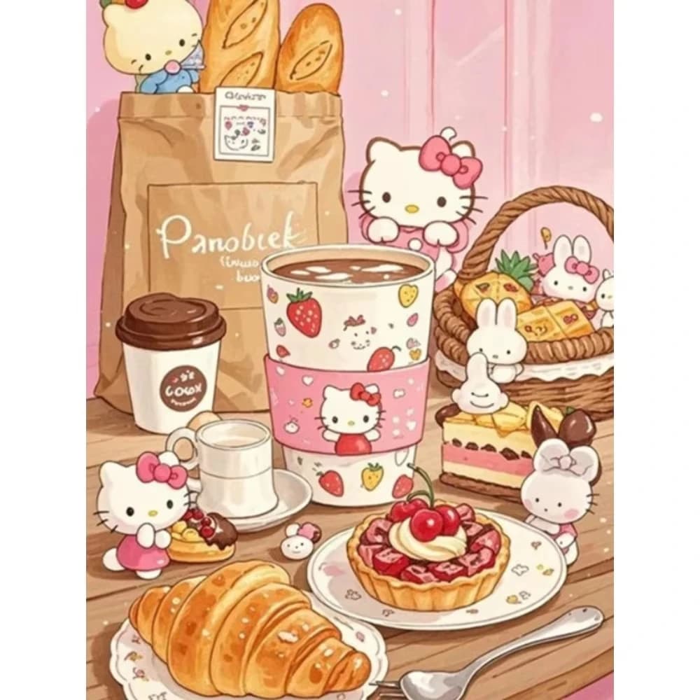 Diamond Painting HelloKitty with Desserts for Afternoon Tea Full Round/Square Diamonds Mosaic Handmade Art Gift Home Decor