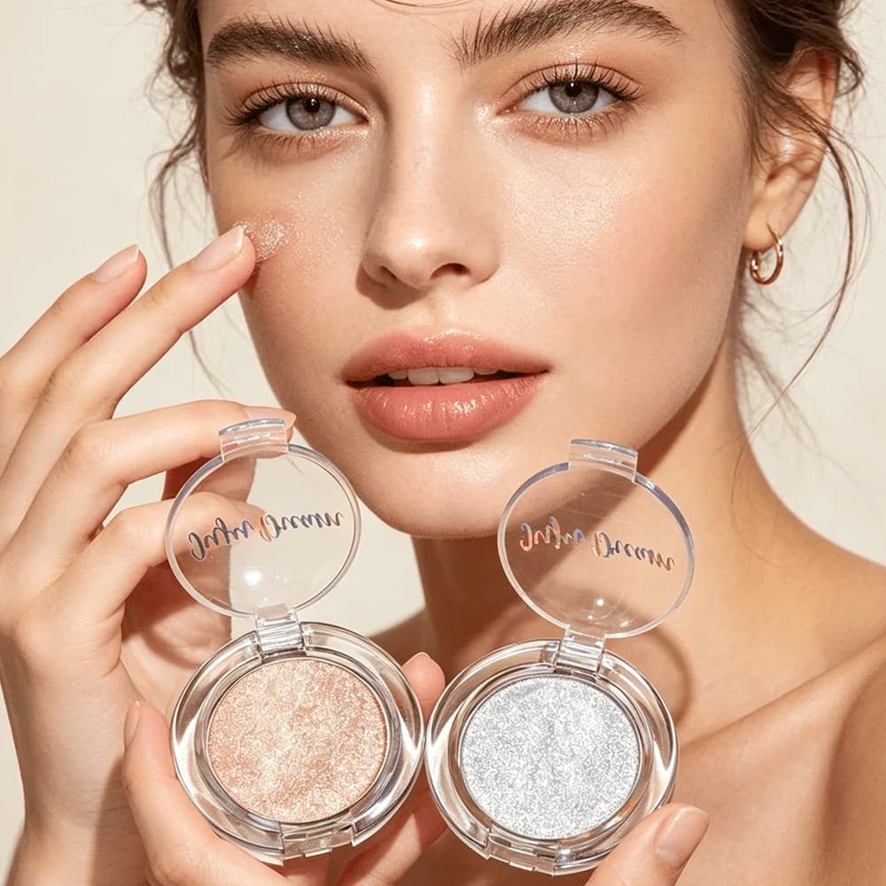 Shimmer Highlighter Powder for Face & Body, Ultra Glow Metallic, Long-Lasting, Buildable & Waterproof, Natural Glowy Finish
