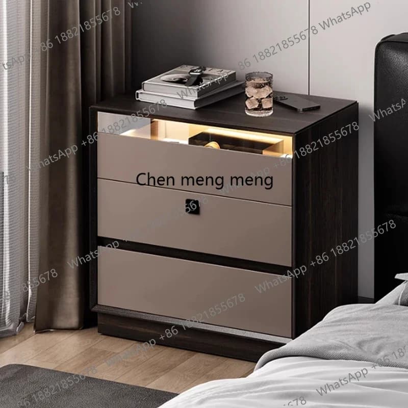 Nuovo arriva Blocco impronte digitali Comodino intelligente Cassetti in legno semplici Comodino camera da letto Armadi unici Console Mesa De Noche Hom