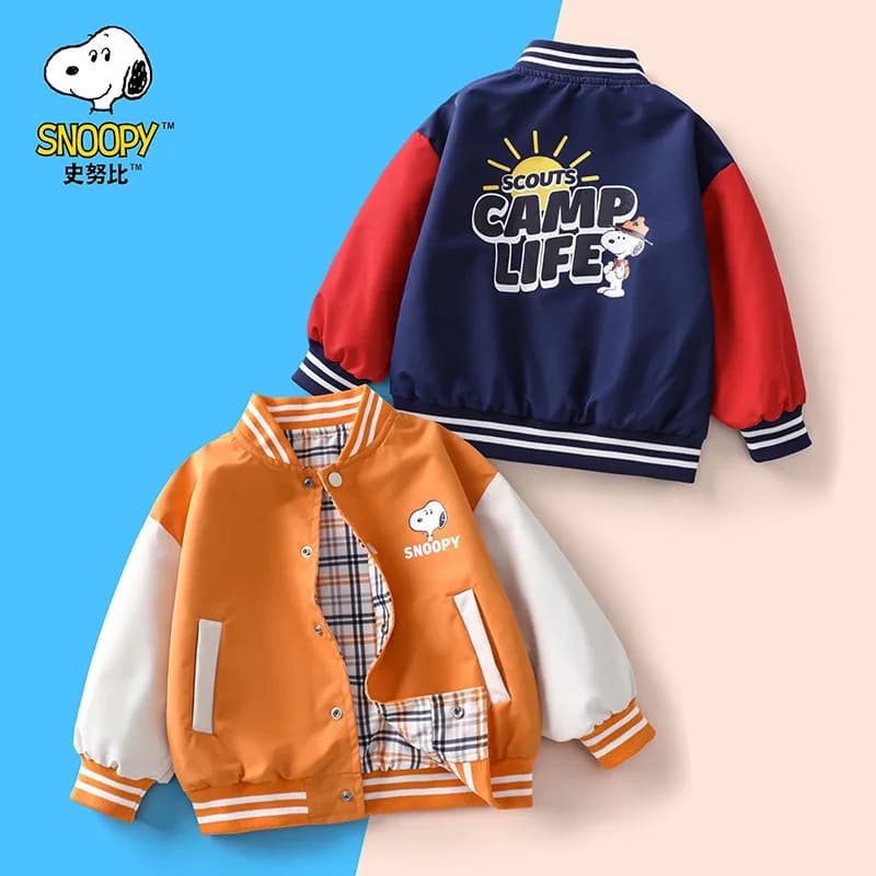 Giacca Primaverile per Bambini Snoopy, Moda Casual Antivento a Doppio Lato con Colletto Alto, Cappotto Kawaii per Studenti
