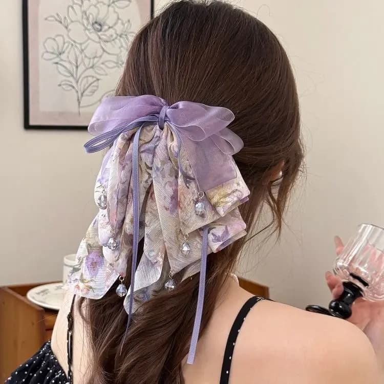 Elegante Fermaglio per Capelli da Donna con Grande Fiocco, Multistrato, Multicolore, per Coda di Cavallo, Accessorio Moda