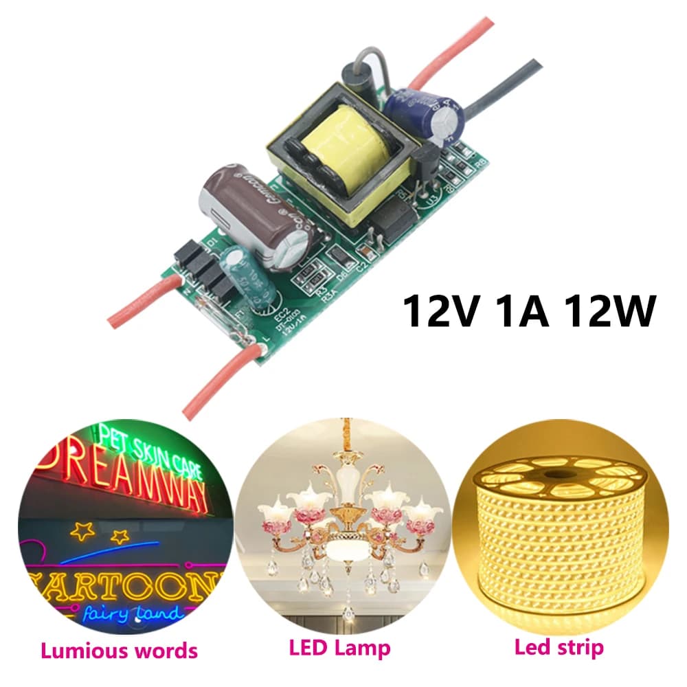 New LED Driver Transformer 220v to12V volt power supply unit 1A 2A 12W 24W Driver for leds strips ceiling lights Lamp Fix