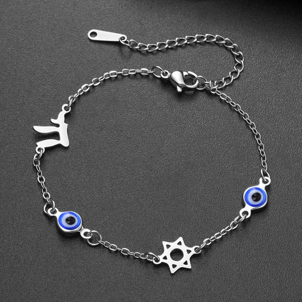 Braccialetti con ciondoli Stella di David, Occhio turco blu, Esagramma, in acciaio inossidabile, catena a mano, amuleto, gioielli ebraici