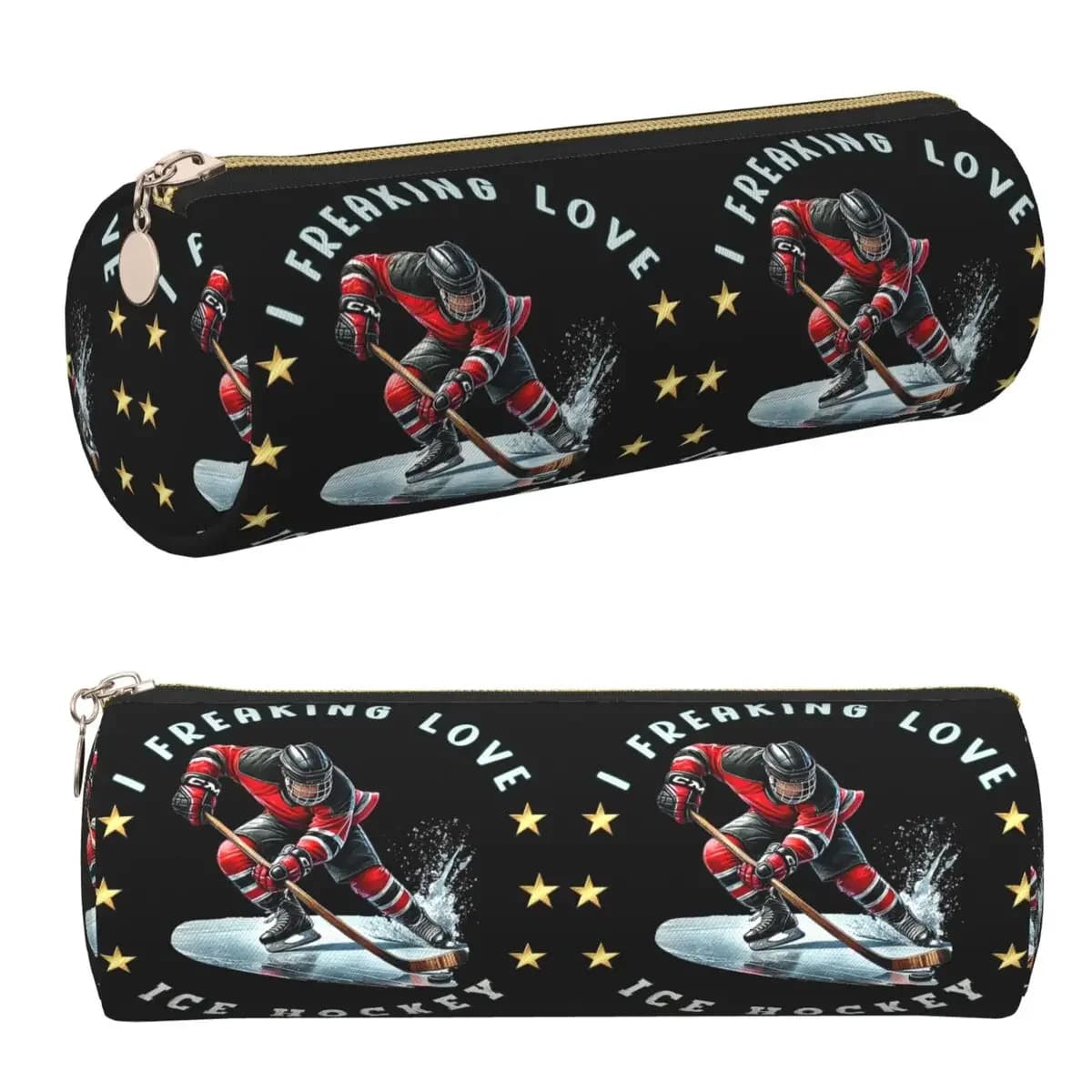 I Freaking Love Ice Hockey Pencil Cases Pencil Pouch Cylinder Pen Box Pencil Bag for Studen Stationery Supplies