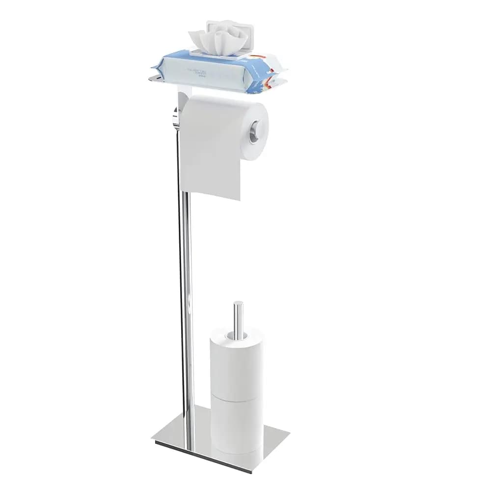 Portarotolo da terra per carta igienica, porta rotolo di carta igienica autoportante con ripiano per bagno, in acciaio inossidabile