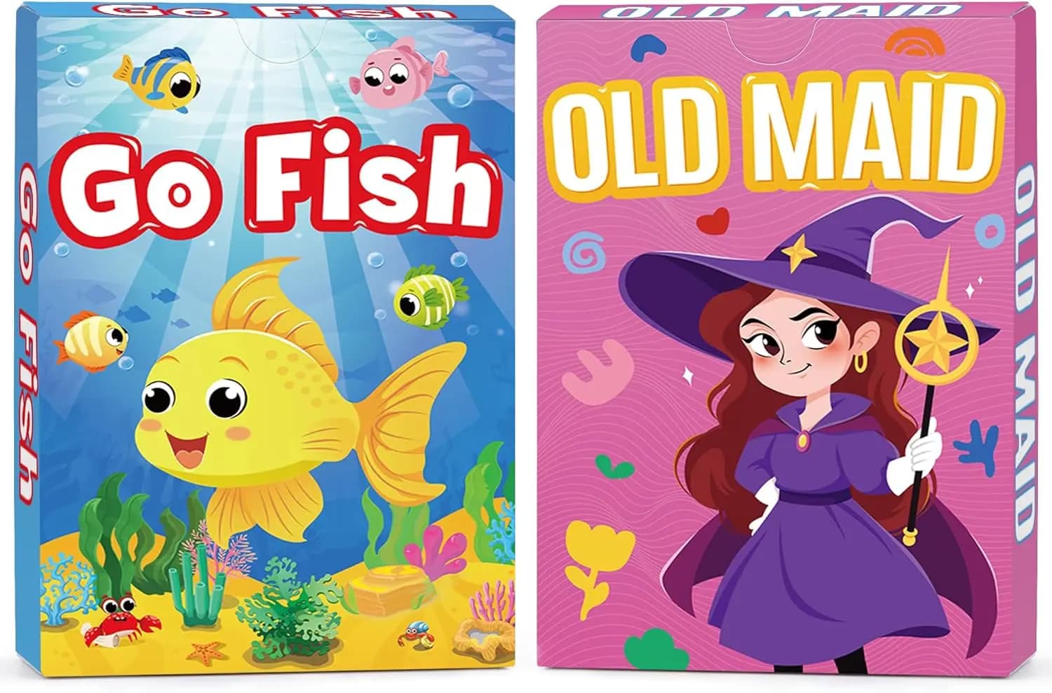 Giochi di carte 2 in 1 per bambini: gioco di carte Go Fish, gioco di carte Old Maid, regalo per ragazzi e ragazze dai 2+ anni, carte educative divertenti