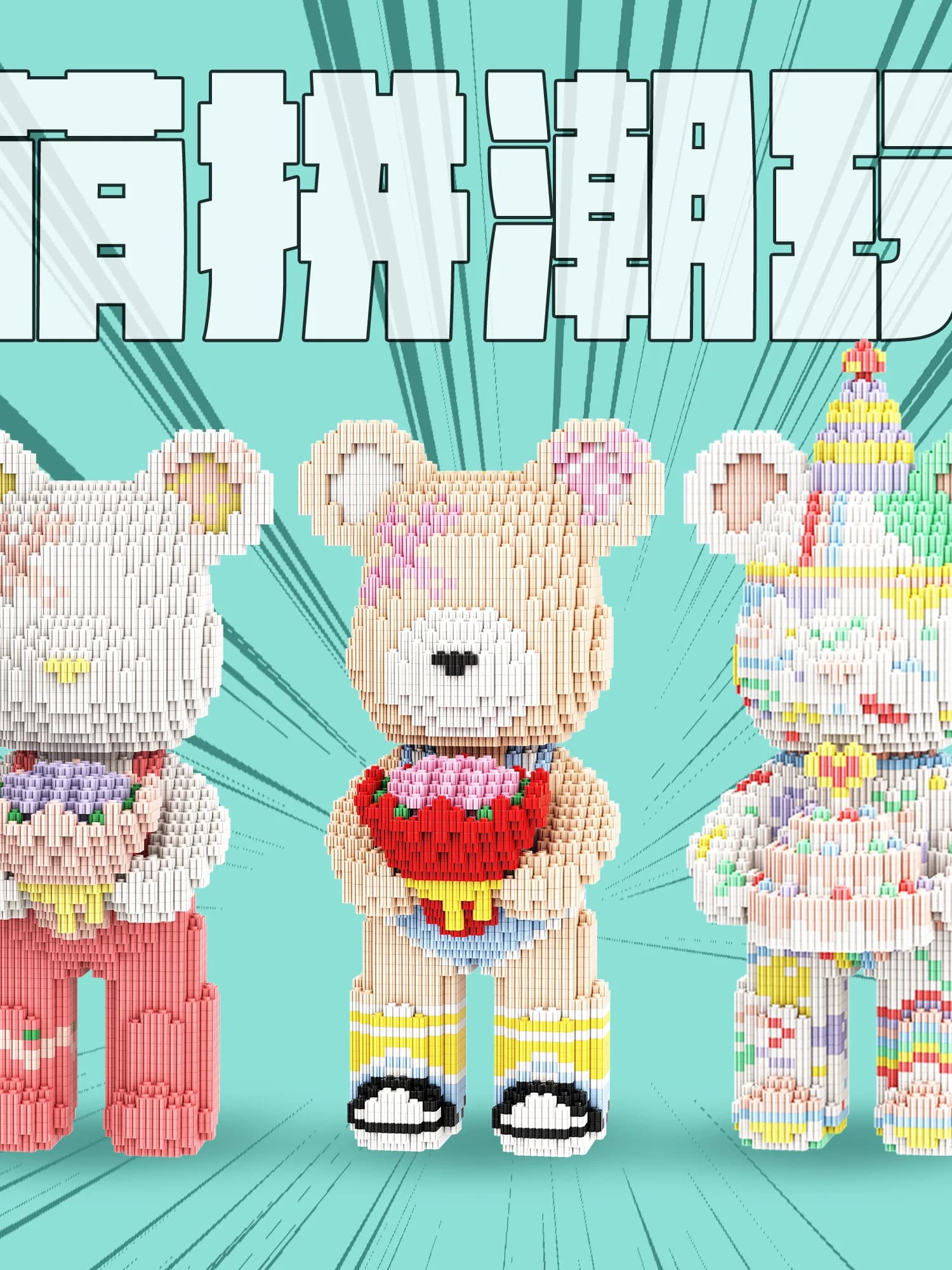Gioco di Costruzioni a Forma di Orso, 32cm, Puzzle Educativo, Regalo di Compleanno per Bambini, Set di Piastrelle Magnetiche