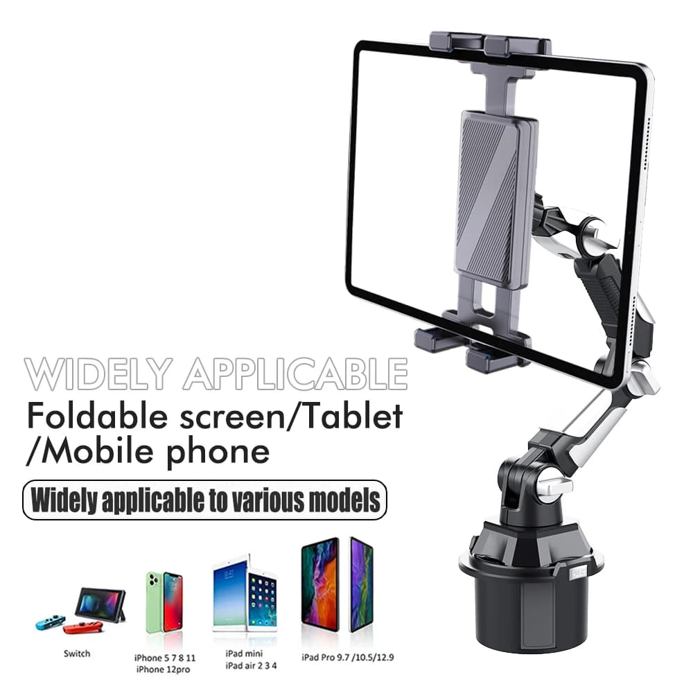 Adjustable Car Cup Holder Tablet Phone Mount 360 Rotatable Telescopic Arm Auto Cup Slot Navigation Stand for 4.7-8.8 Inch iPad